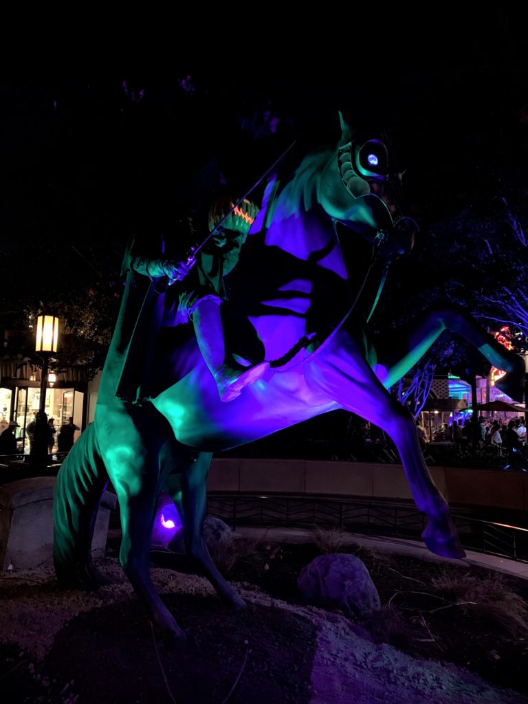 The Headless Horseman statue at the Oogie Boogie Bash