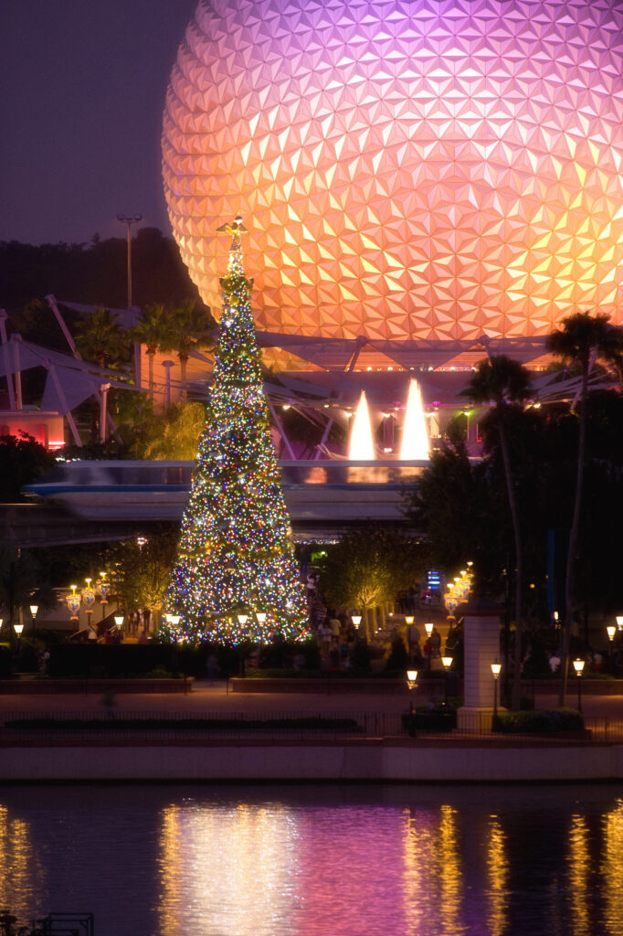 Disney Holiday Offerings We're Thankful For - Chirstmas Tree and Spaceship Earth - Disney Holidays This Or That