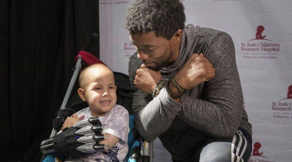 Chadwick Boseman at St. Jude Children's Hospital visiting children battling cancer
