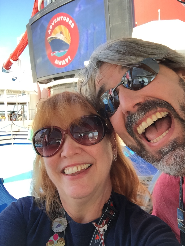 Tom & Michelle at the Sail Away Party - Eastboud Trans Atlantic Cruise - Disney Magic - May 2016 - Disney Cruise Line - A Wish And So Much More