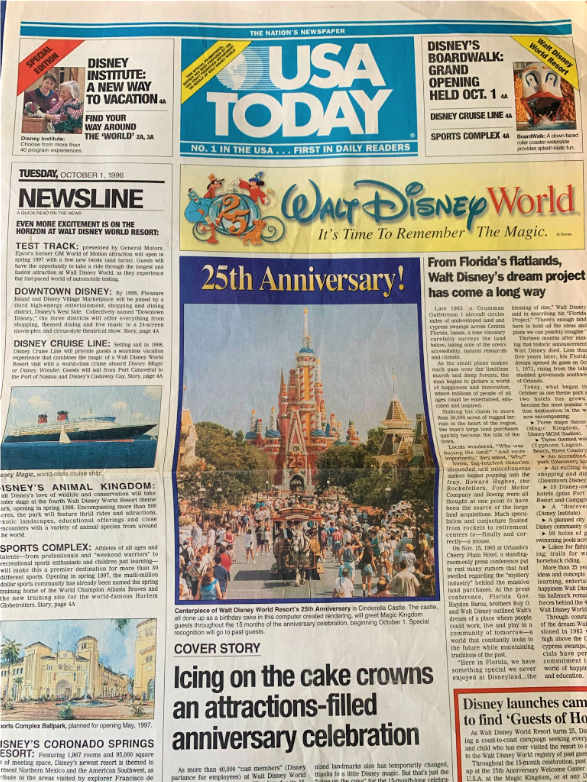 USA Today cover from Walt Disney World's 25th Birthday - Countdown To Walt Disney World's 50th Birthday - Part 5 - Disney's Wonderful WORLD Of Color