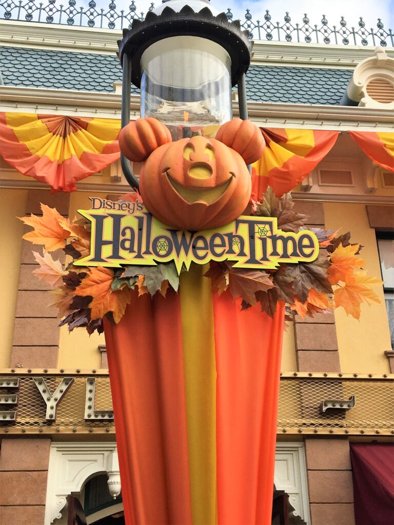 HalloweenTime sign on a Disneyland Lampost - HaloweenTime Food & Fun At Disney Parks