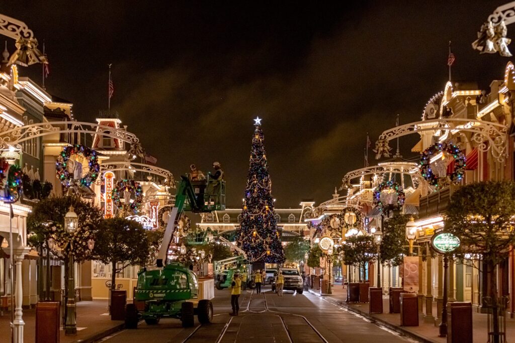 Magic Kingdom Holiday brings in equipment and decorations to transform from Halloween to Christmas overnight