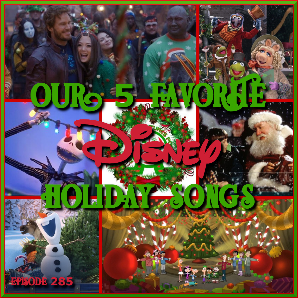 Episode title picture with collage of Disney parks holiday images