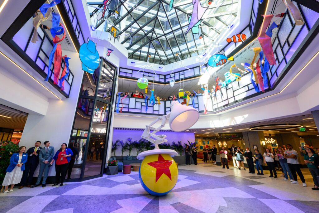Disney's Pixar Place Hotel Lobby includes large display of Pixar's hallmark lamp and ball