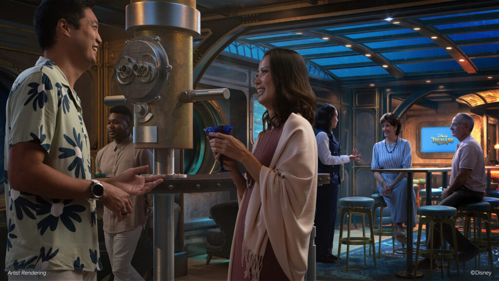 Guests at the Periscope Pub. inspired by Disney’s film, “20,000 Leagues Under the Sea” submarine-styled interior decor
