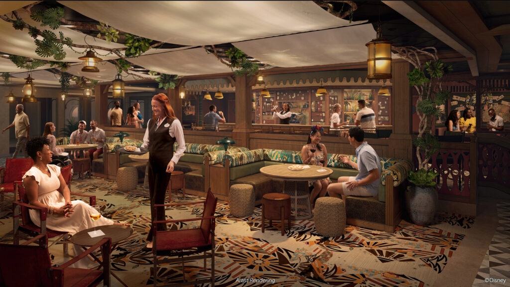 Lounge with old world look reminiscent of the Jungle Cruise attraction