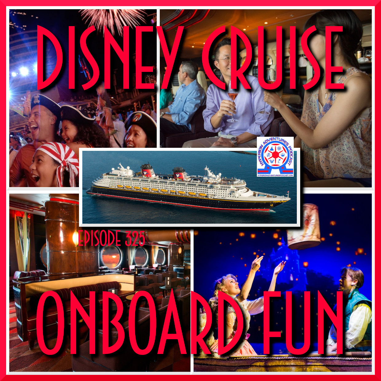 Images of the types of onboard fun experiences aboard a Disney Cruise