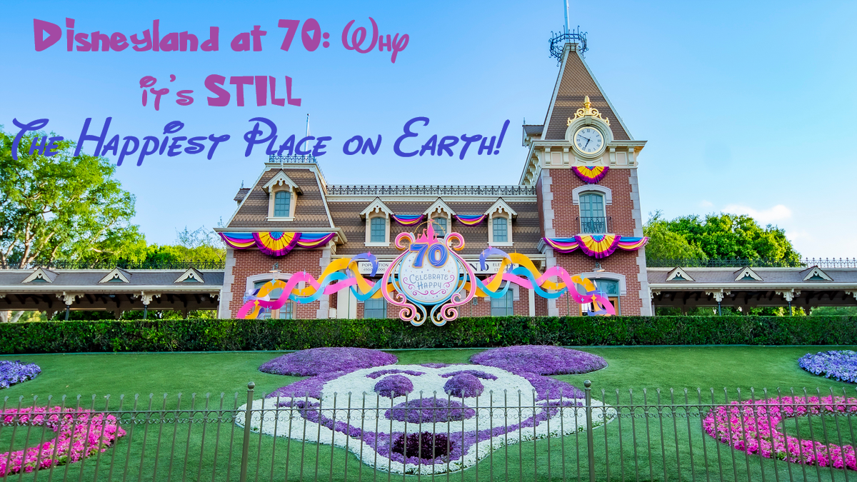 Disneyland Train station decorated for 70th Anniversary and Disneyland is still the Happiest Place on Earth