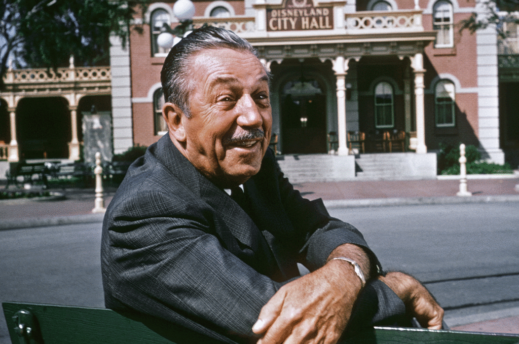 Walt Disney Sitting on a bench in the Happiest Place on Earth
